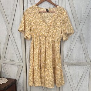 SHEIN Yellow Floral Midi Dress